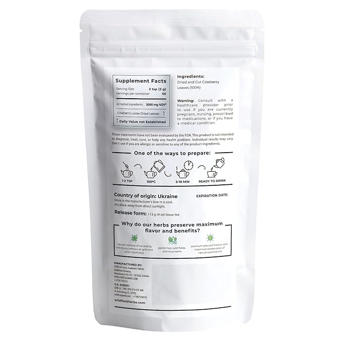 4 oz. Dried Cowberry Lingonberry Leaves Herbal Tea (Folium Vitis Idaea L.) - 113g Cowberry Leaf Herb Tea Hojas De Arándano Rojo (Arándano)