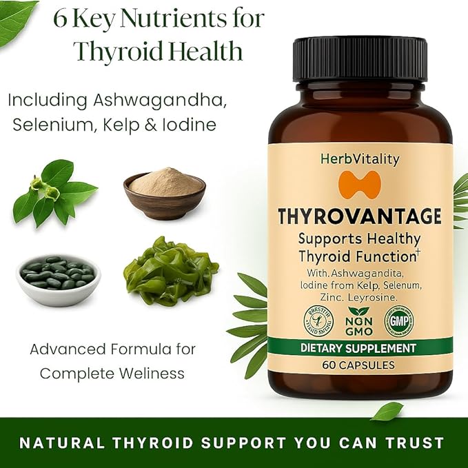 Thyroid Support Supplement – Iodine, Kelp, Ashwagandha, Selenium, Zinc – Supports Energy, Metabolism & Hormone Balance – L-Tyrosine, Schisandra, Bladderwrack – 60 Capsules