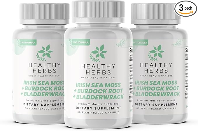 Wildcrafted Sea Moss Capsules | 2280mg Advanced Ocean Greens Complex Irish Sea Moss Superblend | US-Made, Vegan, Non-GMO, Easy-Swallow (3-Pack)