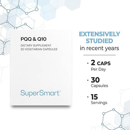 SUPERSMART - PQQ & Q10 (CoQ10) - Powerful Antioxidant Used to Protect Mitochondria Up to 20% for Aging Cells | Non-GMO & Gluten Free - 30 Vegetarian Capsules