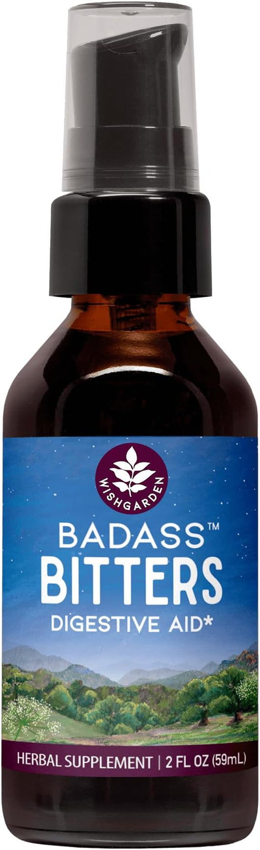 WishGarden Herbs Badass Bitters - All-Natural Digestive Bitters Made with Gentian Root, Orange Peel & Fenugreek Seed, Bitters for Digestion Stimulates Digestive Enzymes Function, Swedish Bitters, 2oz