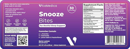 VitaMedica Snooze Sleep Gummies - Melatonin-Free, Zero Grogginess - L-Theanine, Chamomile, Passionflower & Lemon Balm - Sleep Aid Gummies for Adults - 60 Count (2 Pack)
