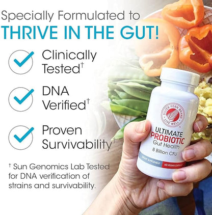 Silver Fern Brand Gut Health Tune Up Kit - Multi Function Ultimate Probiotic (1 Bottle - 60 Capsules) & Digestive Enzyme (1 Bottle = 90 Capsules) Helps Digestive Health, Mood, Reduce Cravings
