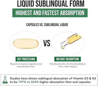 Organic Plant D3 + K2 - 10,000 iu - All-Trans MK7 from MenaQ7 (120 mcg K2)100% Organic & Plant-Based Sublingual D3 Drops (Cholecalciferol), 100% Vegan - Supports Immunity, Bone, Mood & Brain (2 Pack)