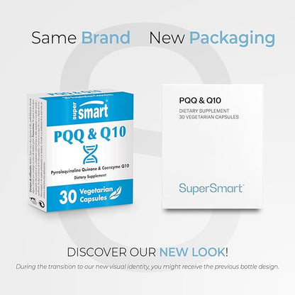 SUPERSMART - PQQ & Q10 (CoQ10) - Powerful Antioxidant Used to Protect Mitochondria Up to 20% for Aging Cells | Non-GMO & Gluten Free - 30 Vegetarian Capsules