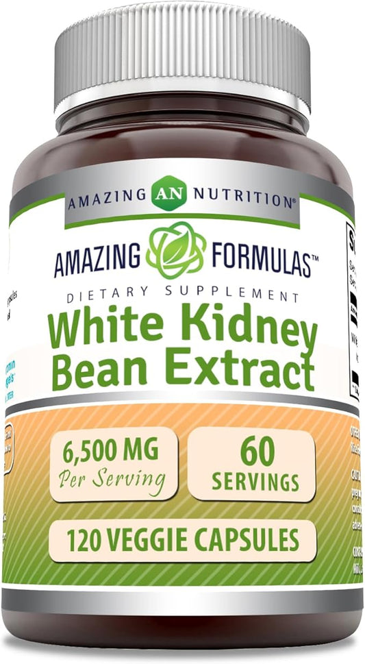 Amazing Formulas White Kidney Bean Extract | 6500 Mg Per Serving | 120 Veggie Capsules Supplement | Non-GMO | Gluten Free | Made in USA