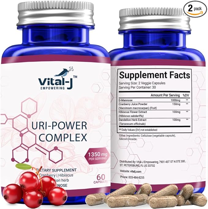 4-IN-1 URI POWER COMPLEX 1350mg - 60 day - D Mannose, Cranberry, Hibiscus, and Dandelion Herb - Naturally Cleanse the Bladder and Urinary Tract – Specialized Approach for UTI Avoidance Pack of 2