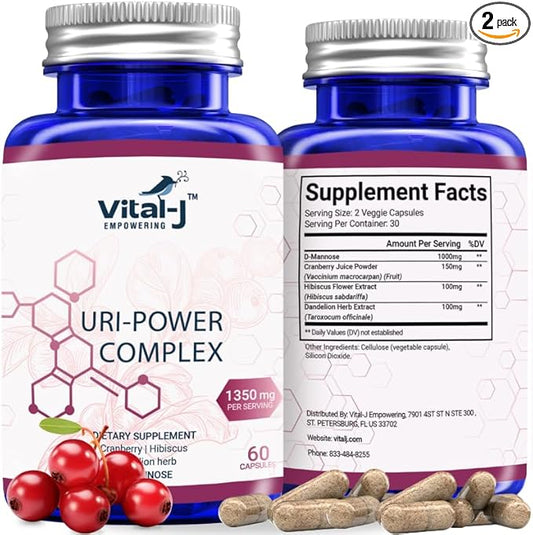 4-IN-1 URI POWER COMPLEX 1350mg - 60 day - D Mannose, Cranberry, Hibiscus, and Dandelion Herb - Naturally Cleanse the Bladder and Urinary Tract – Specialized Approach for UTI Avoidance Pack of 2