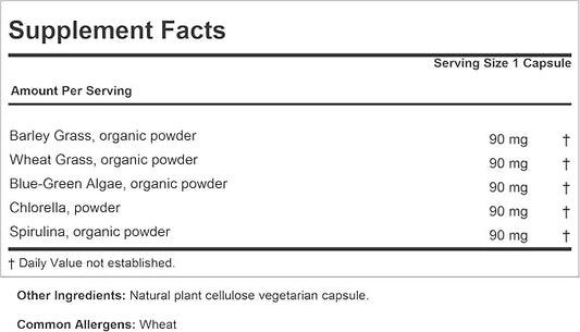 ANDREW LESSMAN Green Foods Complex 60 Capsules - Supplies Building Blocks for Healthy Tissue Growth, Liver Support. 100 mg Each of Barley Grass, Wheat Grass, Blue Green Algae, Chlorella, Spirulina