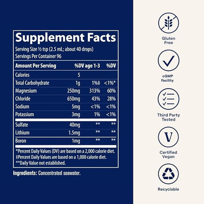 Trace Minerals ConcenTrace Trace Mineral Drops - Liquid Supplement for Bone & Joint Support - Aids Hydration & Electrolyte Restoration - Unflavored-Original, 8 fl oz (96 Servings)