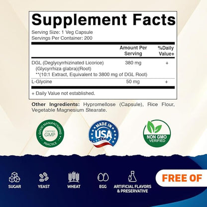 Vitamatic DGL Licorice 3800 mg Equivalent Per Serving (from 10:1 Extract 380 mg) - 10X Stronger - Supports Healthy Digestive & Respiratory Functions - 200 Capsules