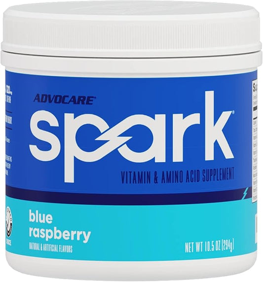 AdvoCare Spark Vitamin & Amino Acid Supplement - Focus & Energy Drink Powder Mix with Vitamin A, B-6, C & E - Also Includes L-Carnitine & L-Tyrosine - Blue Raspberry - 10.5 oz