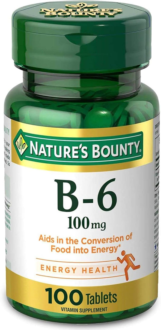 Nature's Bounty Vitamin B6 100mg Tablets - Supports Energy Metabolism & Nervous System Health, 100 Ct