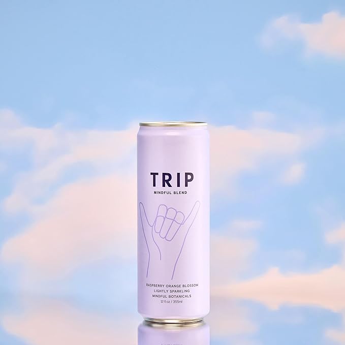 Trip Mindful Blend, Lightly Sparkling Adaptogen Seltzer, Mocktail w/ 120mg Magnesium Citrate with Ashwagandha, Lions Mane & L Theanine, No Added Sugar, Vegan, Raspberry Orange Blossom, 12 Oz, 12Pk