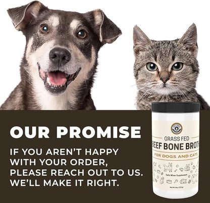 8oz Beef Bone Broth Powder for Dogs and Cats - Human Grade Grass-Fed for Picky Eaters - Supports Joints and Gut Health - Single Ingredient Dog Food Topper for Dry Food