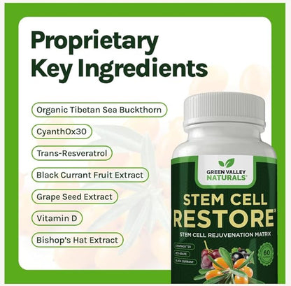 Stem Cell Supplement - Organic Tibetan Sea Buckthorn-Resveratrol, Vitamin D, Bishop's Hat Extract (1 Bottle, 60 Count)