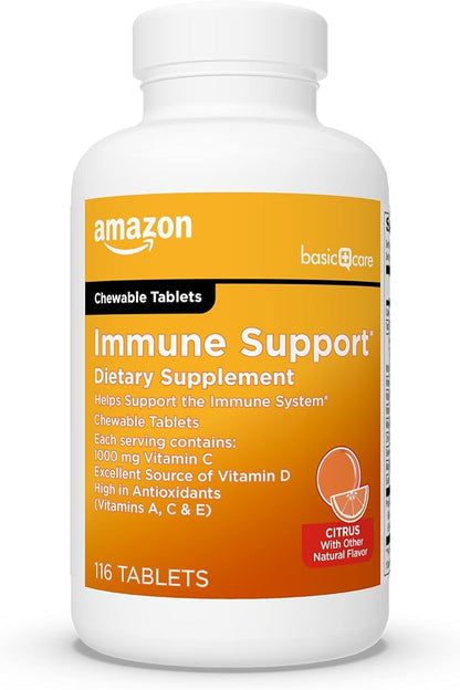 Amazon Basic Care - Chewable Tablets, Immune Support Citrus Chew Tablets, 116 Count