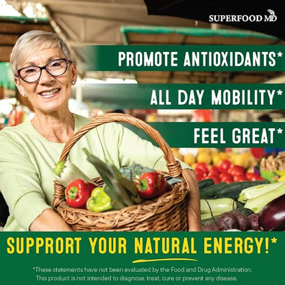 Superfood Fruit and Veggie Supplement - 360 Whole Super Fruit and Vegetable Supplements & Vitamin, Natural Energy Levels, with Olive Leaf Soy Free- 180 Count (Pack of 2)