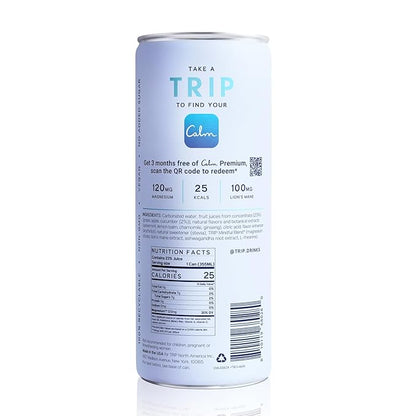Trip Mindful Blend, Lightly Sparkling Adaptogen Seltzer, Mocktail w/ 120mg Magnesium Citrate with Ashwagandha, Lions Mane & L Theanine, No Added Sugar, Vegan, Melon Cucumber, 12 Oz, 12Pk