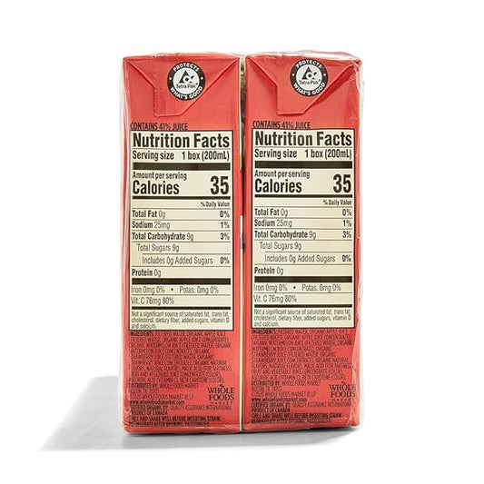 365 by Whole Foods Market, Box Juice Reduced Sugar Watermelon Strawberry Organic, 6.75 Fl Oz, 16 Pack