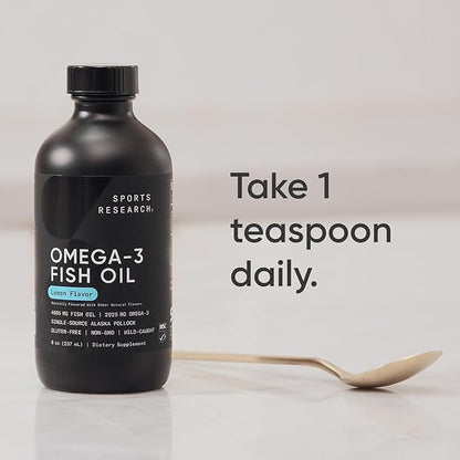 Sports Research® Omega-3 Fish Oil 4685mg - Sourced from Wild Caught Alaska Pollock - Natural Lemon Flavor, MSC Certified Sustainable - 8oz (48 Servings)