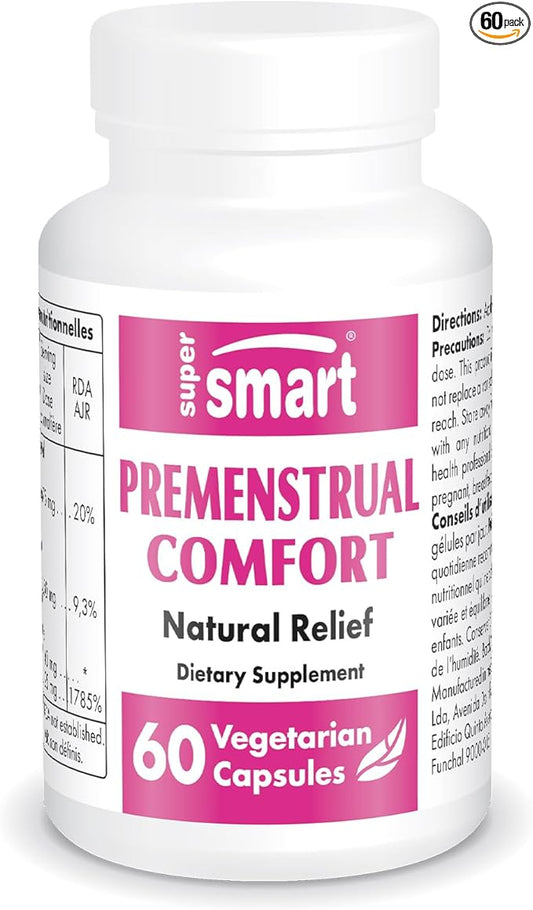 SuperSmart - Premenstrual Comfort (Advanced Formula) - Vitex Chasteberry Supplement for Women - Vitex Agnus-Castus & Vitamin B6 | Non-GMO & Gluten Free - 60 Vegetarian Capsules