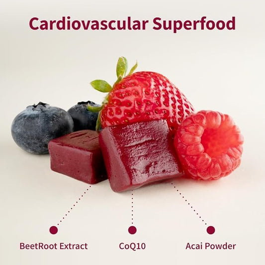 Snap Supplements Heart Beets Organic Beet Root Soft Chews, Cardiovascular Support Supplement for Men & Women, CoQ10 & Red Spinach, Heart Health & Circulation Support, Sugar Free, Mixed Berry, 60 Chews