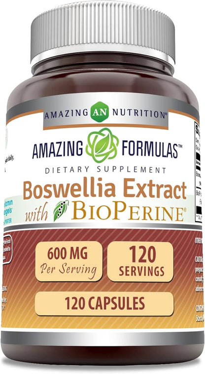 Amazing Formulas Boswellia Extract with Bioperine Supplement | 600 Mg per Serving | Capsules | Non-GMO | Gluten-Free | Made in USA (1 Pack, 120 Count)