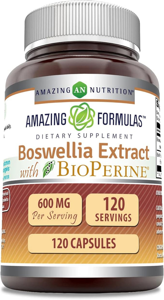 Amazing Formulas Boswellia Extract with Bioperine Supplement | 600 Mg per Serving | Capsules | Non-GMO | Gluten-Free | Made in USA (1 Pack, 120 Count)