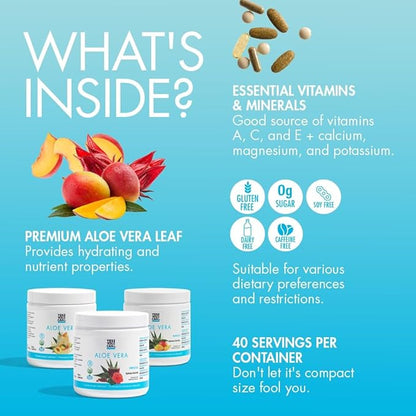 Yes You Can! Organic Aloe Vera Powder Drink Mix - Hydration Booster Infused with Pure Aloe Juice - Delicious Flavors - Made in USA - Antioxidant Rich - Variety Flavor - 40 Servings Per Canister (3 Pack)
