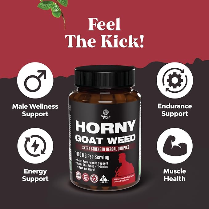 Natures Craft Horny Goat Weed for Men - Extra Strength Male Supplement with Black Maca Root, Tongkat Ali, Saw Palmetto & Panax Ginseng Extract for Stamina & Energy - 90 Capsules