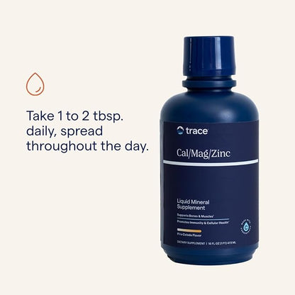 Trace Minerals | Liquid Cal/Mag/Zinc | Calcium, Magnesium, Zinc, Vitamin D3 Supplement | Supports Normal Tissue, Muscle, and Bone Density | Natural Piña Colada Flavor | 16 Servings, 16 fl oz.