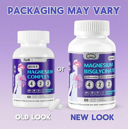 420 Mg Magnesium Bisglycinate L-Threonate Amino Acid Chelated Supplement with Vitamin and Potassium High Absorption Formula for Muscle Relaxation Bone & Joint Support Magnesium Complex Capsules