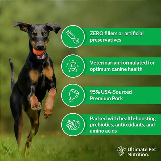 ULTIMATE PET NUTRITION Nutra Complete Freeze Dried Raw Dog Food, Veterinarian Formulated with Antioxidants, Prebiotics & Amino Acids (5 Ounce, Pork)