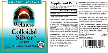 Source Naturals Wellness Colloidal Silver 45 ppm, Supports Physical Well Being* - 4 Fluid oz