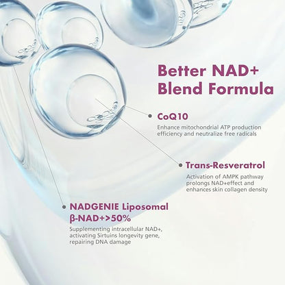 VHC NAD+ Supplement, NMN Alternative Liposomes with CoQ10, Trans-Resveratrol for Women & Men,Support Energy, Anti-Aging,Focus,90 Capsules