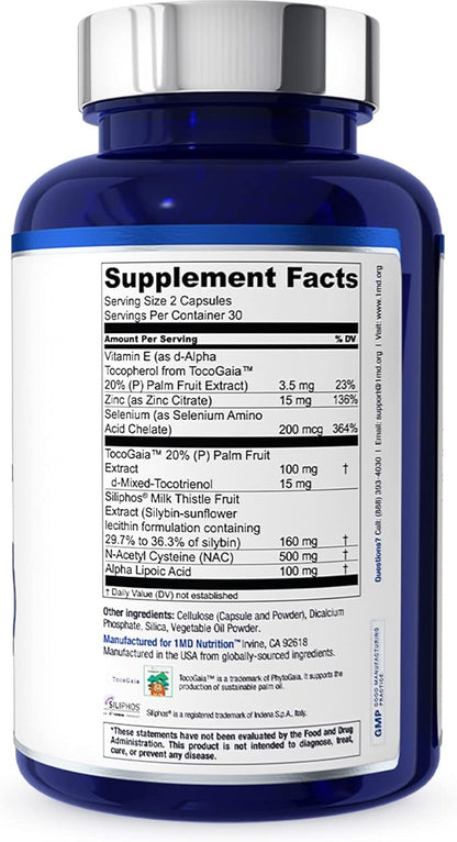 1MD Nutrition LiverMD - Liver Support Supplement | Siliphos Milk Thistle Extract & NAC - Supports Healthy Energy, Immunity & Overall Health - Liver Cleanse & Support | 60 Capsules
