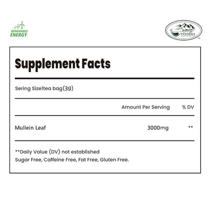 Veyorra Mullein Leaf Tea Bags - 100% Natural & Pure from Mullein Leaves.3g/Bag Non-GMO & Caffeine-Free, Loose Leaf Mullein Herbal Tea For Detox & Respiratory Support (30Bags)