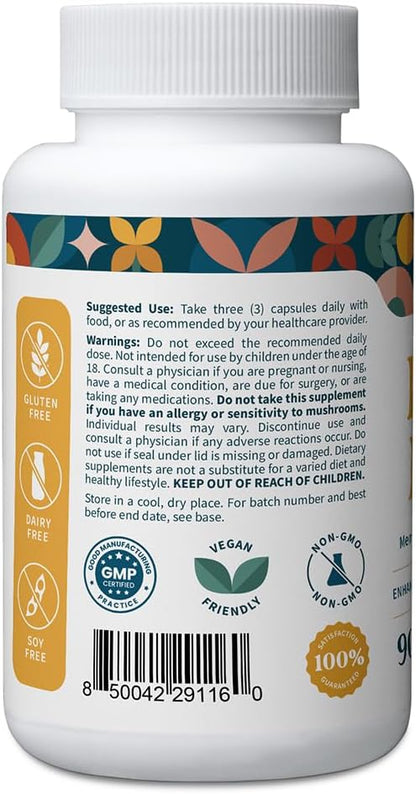 Pattern Wellness Lion’s Mane Mushroom – Supplement Capsules for Cognitive & Focus Support – Enhanced Absorption – 90 Vegan Capsules