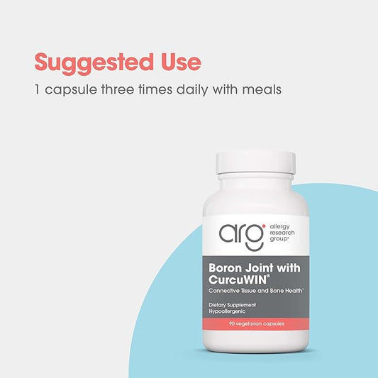Allergy Research Group Boron Joint with CurcuWIN - Boron Complex for Men & Women, Bone & Joint Support, 6mg Supplement, Vegetarian Capsules - 90 Count