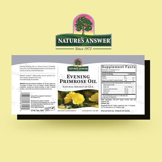 Nature's Answer Liquid Evening Primrose Oil 4oz Liquid | Cold Pressed | Essential All Natural Moisturizer for Hair, Skin, Nails | Rosacea Psoriasis Eczema Relief | Single Count
