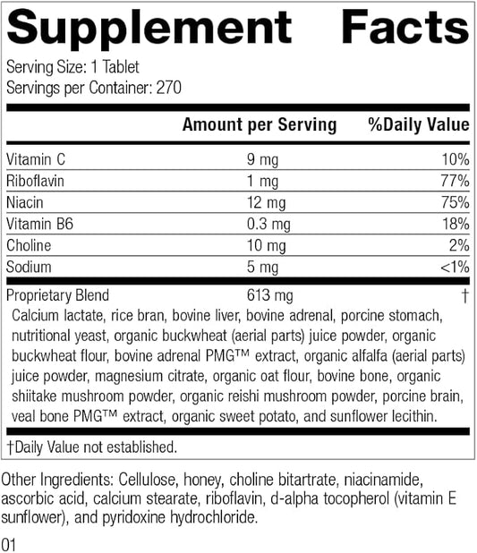 Standard Process Drenamin - Whole Food Antioxidant, Adrenal Support and Immune Support with Shitake, Alfalfa, Rice Bran, Riboflavin, Calcium Lactate, Choline - 270 Tablets