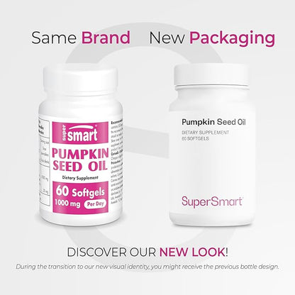 Supersmart - Pumpkin Seed Oil Supplement 1000mg per Day (+ Vitamin E) - Pumpkin Seed Oil for Hair Growth | Non-GMO & Gluten Free - 60 Softgels
