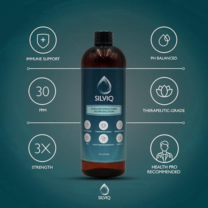 Structured Silver Water 30PPM - ph Balanced Alkaline Structure Silver Liquid Solution Mineral Supplement for Natural Immune Support - Enhanced Wellness & Gut Health - 16 Oz (437ml)