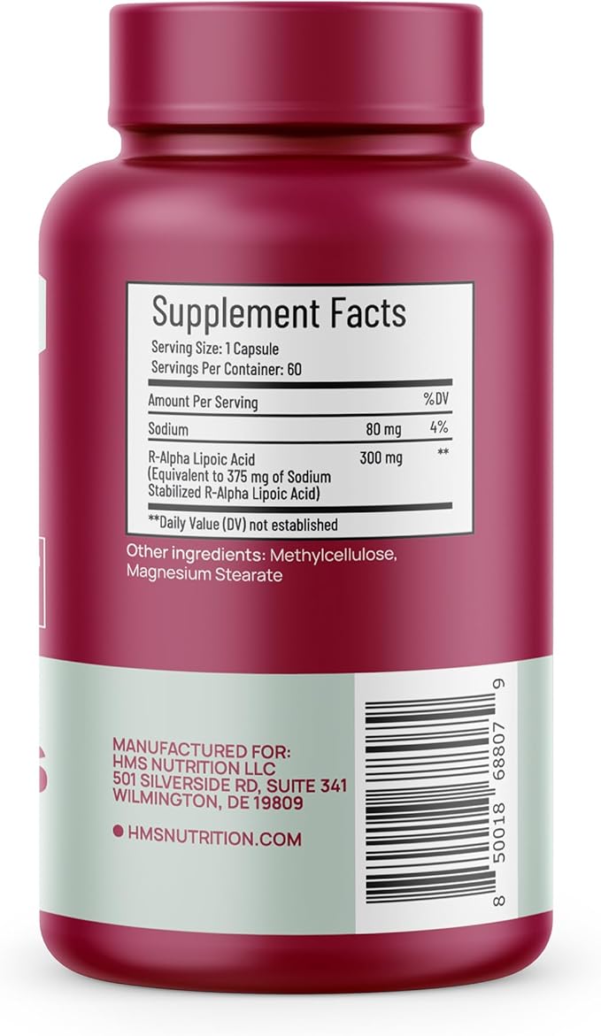 Stabilized R-Lipoic Acid 300mg Per Serving, R Alpha Lipoic Acid ALA Supplement Antioxidant for Nerve, Energy & Metabolism Support, NSF Certified Supplements, Non-GMO & Vegan,60 Capsules,2 Month Supply