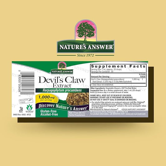 Nature's Answer Devil's Claw Root Alcohol Free Extract 1 Fluid Ounce | Supports Joint Function | Promotes Muscle and Bone Function