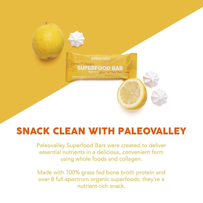 Paleovalley Superfood Bars – Lemon Meringue– 10 Pack – 9g Protein per Bar – Gluten-Free, Grain-Free, Paleo, Non-GMO – On-the-Go Snack