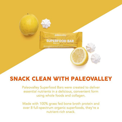 Paleovalley Superfood Bars – Lemon Meringue– 10 Pack – 9g Protein per Bar – Gluten-Free, Grain-Free, Paleo, Non-GMO – On-the-Go Snack