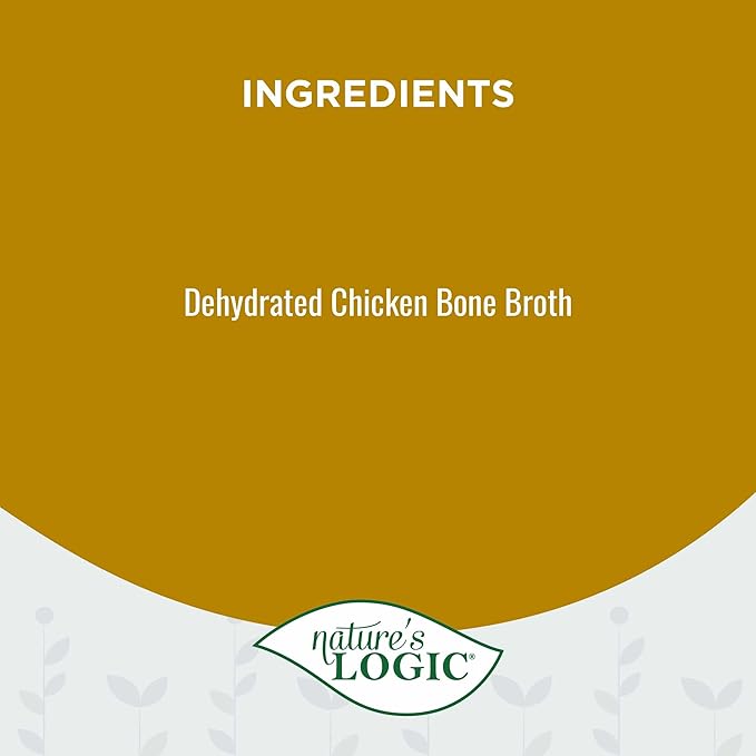 Nature's Logic Dehydrated Bone Broth Powder - 100% Natural Dog & Cat Topper - Rich in Glucosamine & Chondroitin - Boosts Immune System - Gluten-Free, No Synthetic Ingredients - Chicken, 6oz