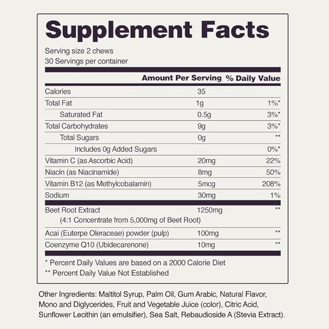 Snap Supplements Heart Beets Organic Beet Root Soft Chews, Cardiovascular Support Supplement for Men & Women, CoQ10 & Red Spinach, Heart Health & Circulation Support, Sugar Free, Mixed Berry, 60 Chews